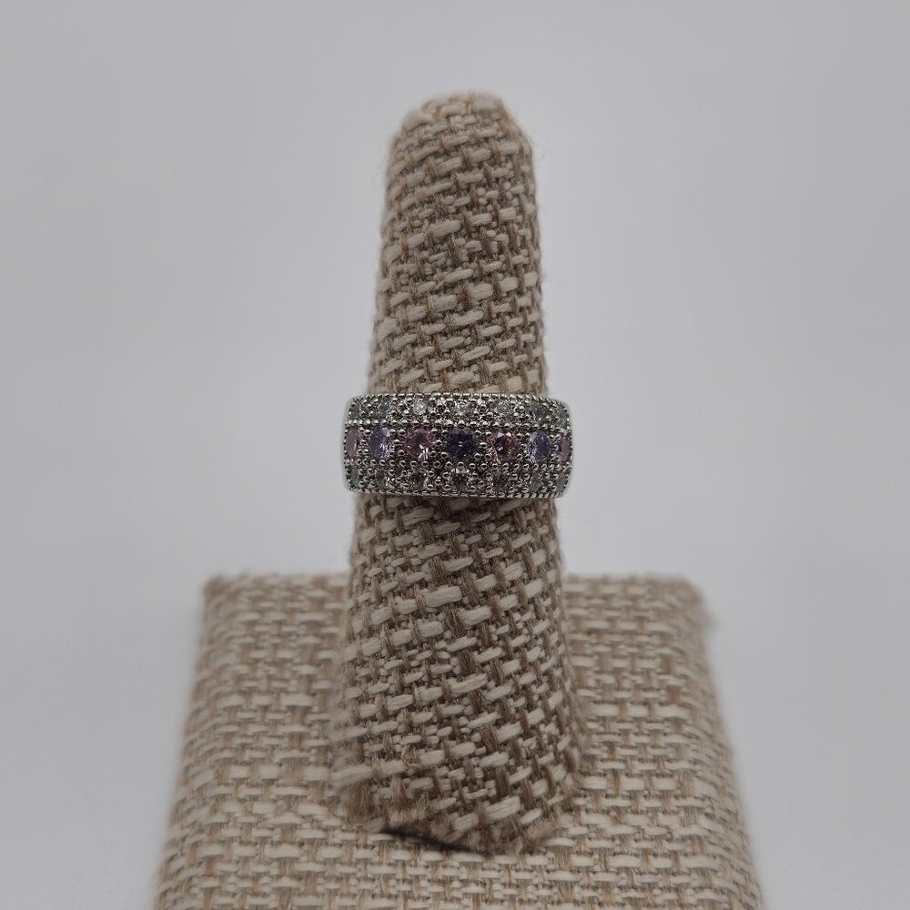 Size 6.75 Sterling Silver Pavement Round Cubic Zirconia Gems Ring A2648